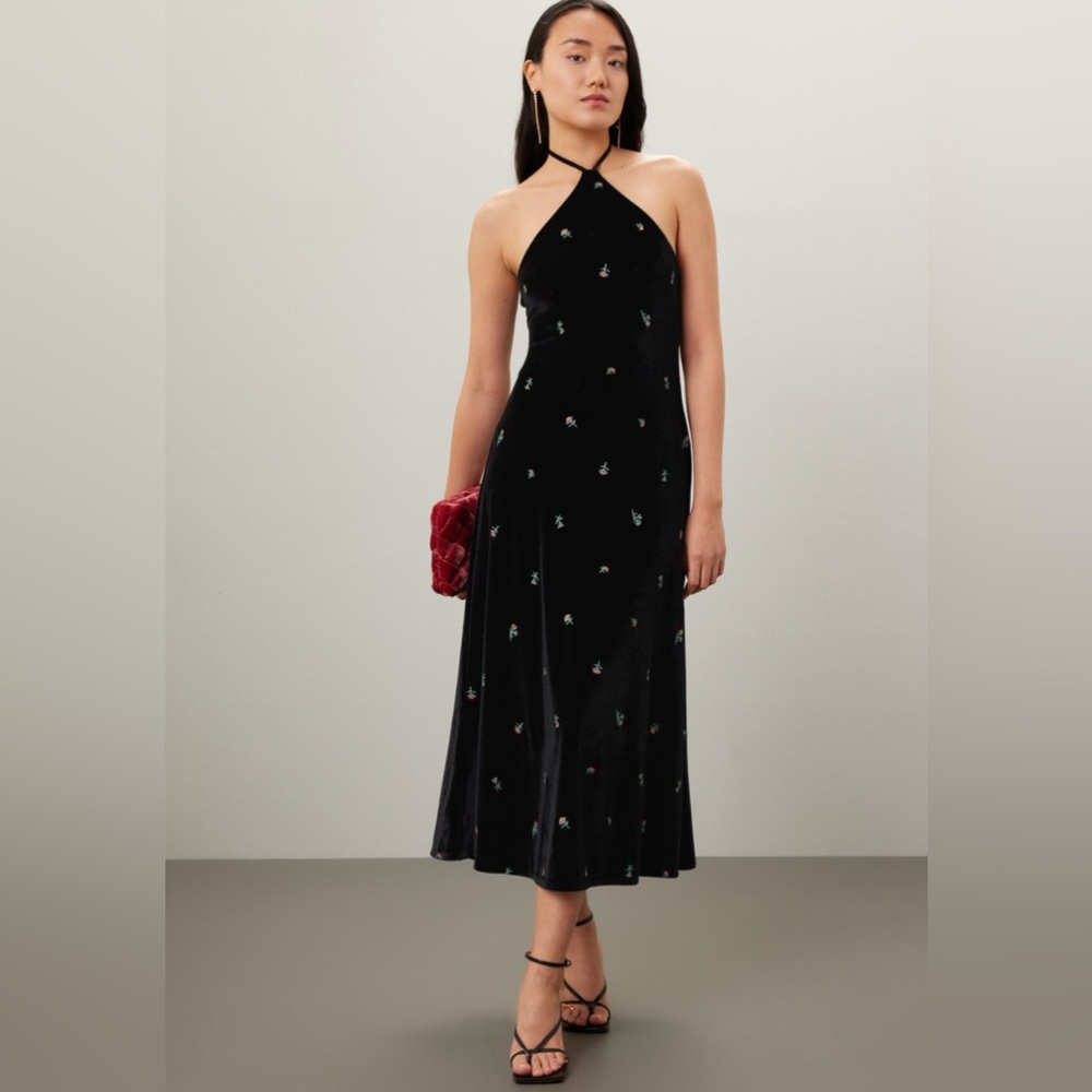 NWT We Wore What High Neck Flower Dress in Black
